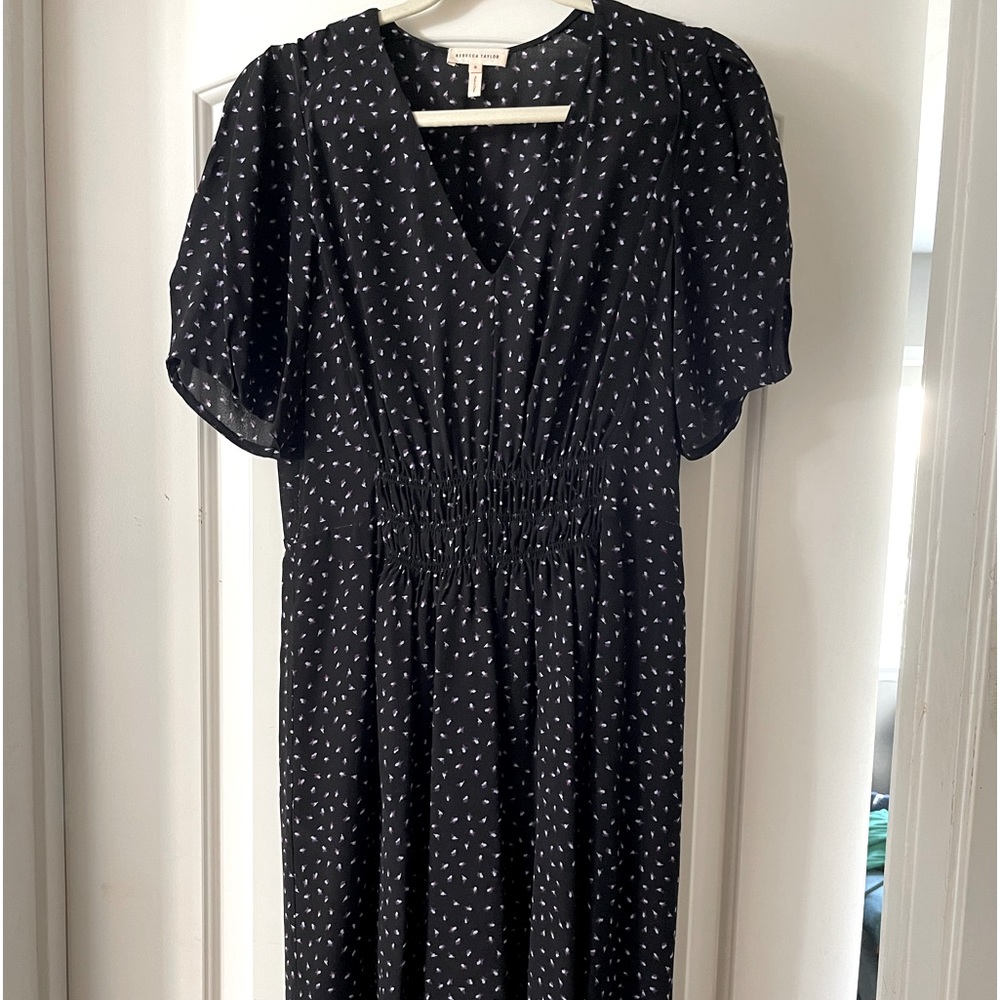 Rebecca Taylor Black Smocked Puff Sleeve Sundress